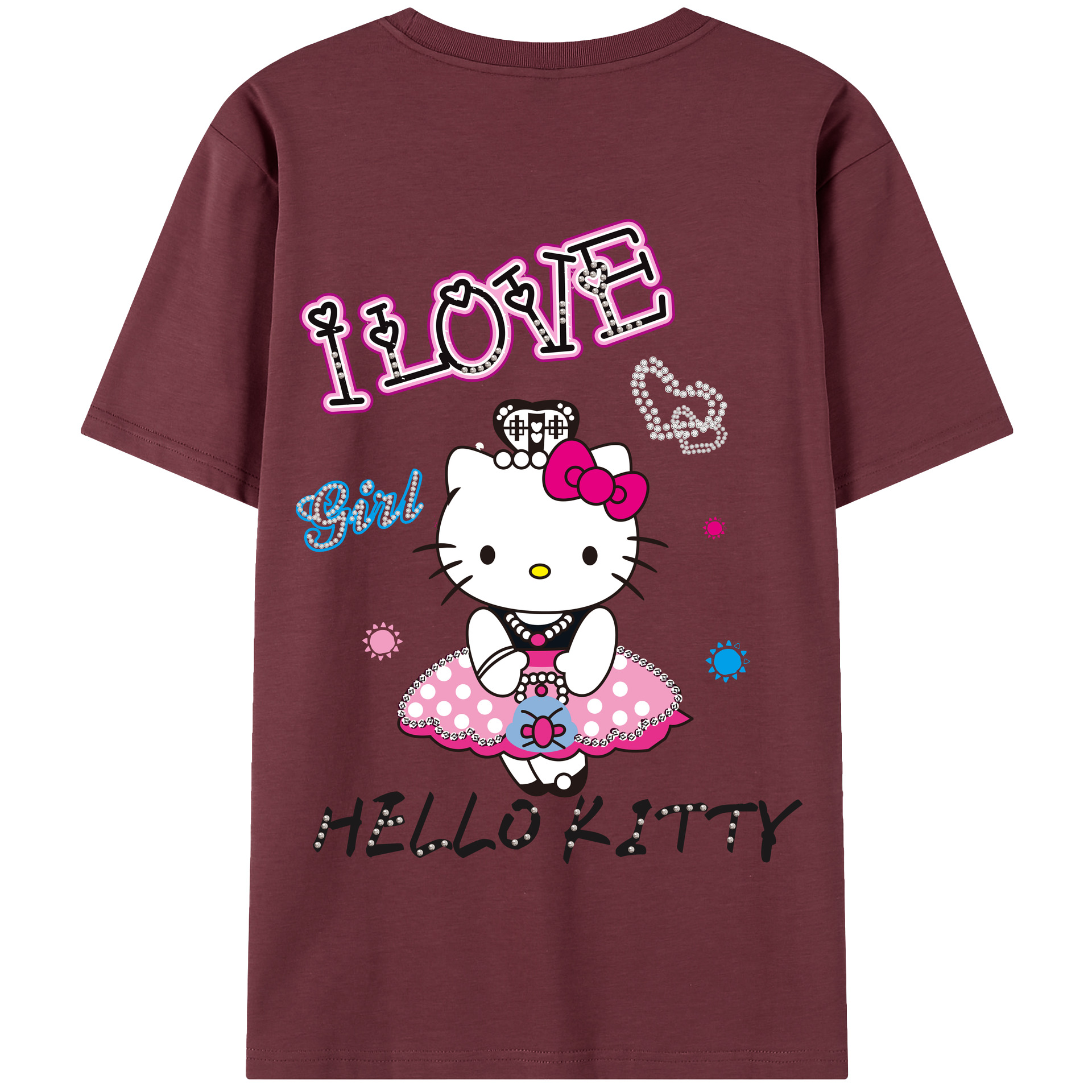 （画像用） Hello Kitty ハローキティ 綿100％半袖Tシャツ（背面プリント）